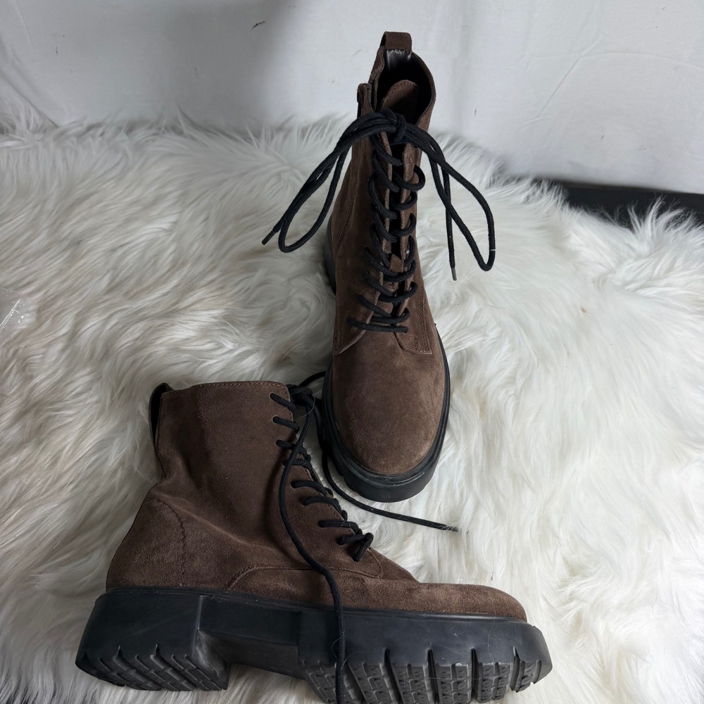 Matisse Ingrid Brown Suede Lace Up Combat Boots Platform Lug Sole Womens 7M